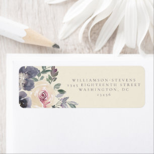 Elegant Paars Botanical Wedding Return Address Etiket