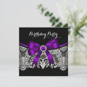 Elegant Paars Bow Black Lace White Birthday Kaart (Staand voorkant)