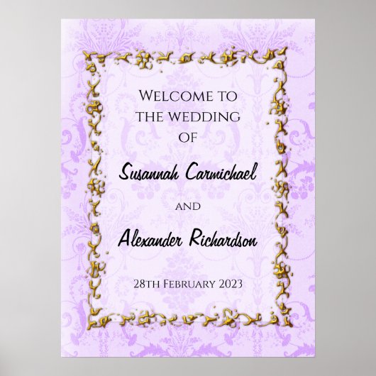 Elegant  Paars bruiloft Welkom Poster (Voorkant)