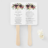 Elegant Paars Burgundy Floral Wedding Programme Handwaaier (Voorkant en achterkant)