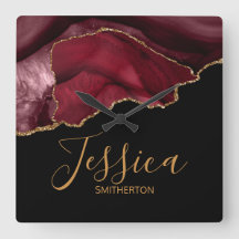 Elegant Paars Burgundy Gold Marble Agate Name