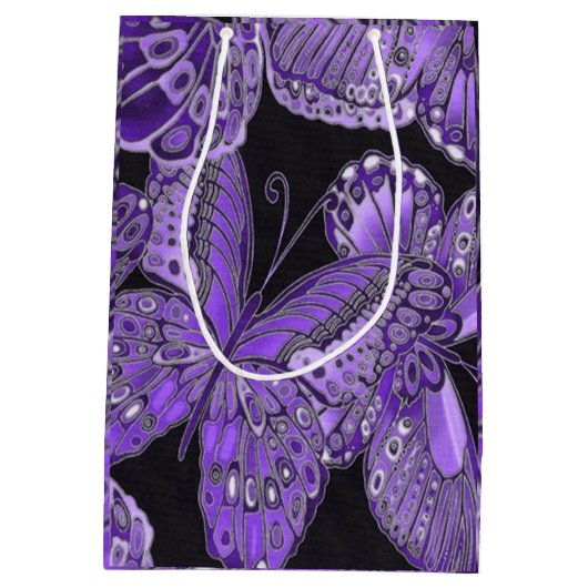 Elegant Paars Butterfly Pattern Gift Bag Medium Cadeauzakje (Achterkant)