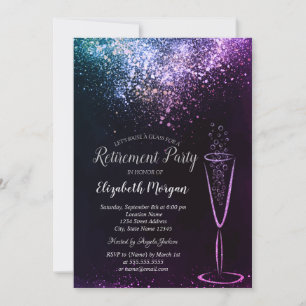 Elegant Paars Confetti Glas Zwart Pensioen Kaart