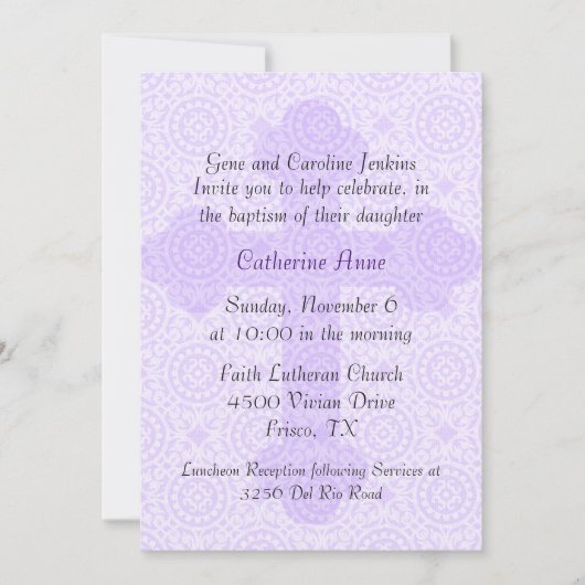 Elegant Paars Cross Custom Baptisme Invitation Kaart (Voorkant)