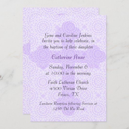 Elegant Paars Cross Custom Baptisme Invitation Kaart (Voorkant / Achterkant)