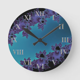 Elegant Paars Cyaan Fractal Collectie Ronde Klok