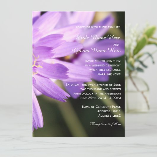 Elegant,  paars dagenbloem, bruiloft kaart (Staand voorkant)