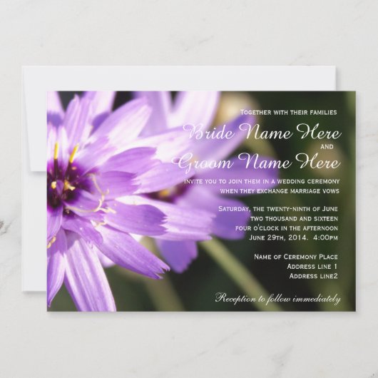 Elegant,  paars dagenbloem, bruiloft kaart (Voorkant)