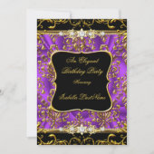 Elegant Paars Damask Black Gold Birthday Party Kaart (Voorkant)