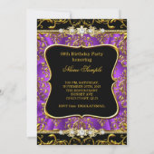 Elegant Paars Damask Black Gold Birthday Party Kaart (Achterkant)