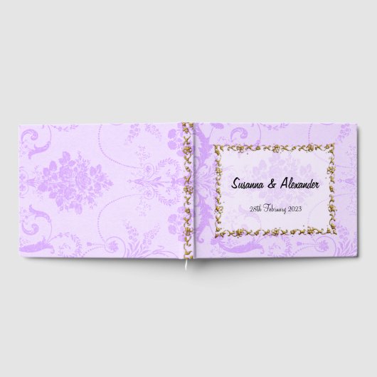 Elegant Paars Damask Boho Wedding Gastenboek (Volledig)