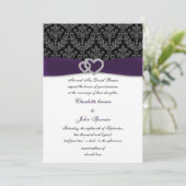 Elegant Paars Damask Diamante Wedding Kaart (Staand voorkant)