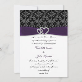 Elegant Paars Damask Diamante Wedding Kaart
