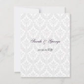 Elegant Paars Damask Diamante Wedding RSVP Kaartje (Achterkant)