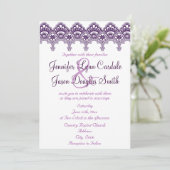 Elegant Paars Damask Lace Wedding Invitations Kaart (Staand voorkant)