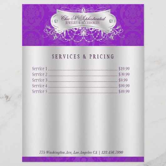 Elegant Paars Damask Swirl Flyer (Voorkant)