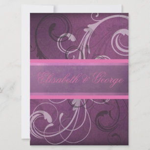 Elegant Paars Damask Swirls Grunge Effect Kaart