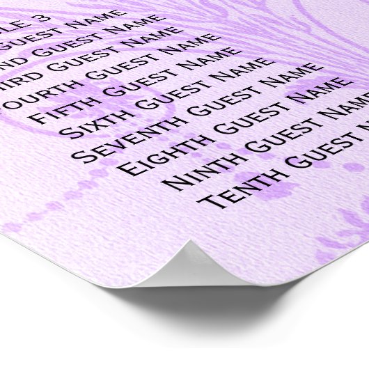 Elegant Paars Damask Wedding Reception Zitplaatsen Poster (Hoek)