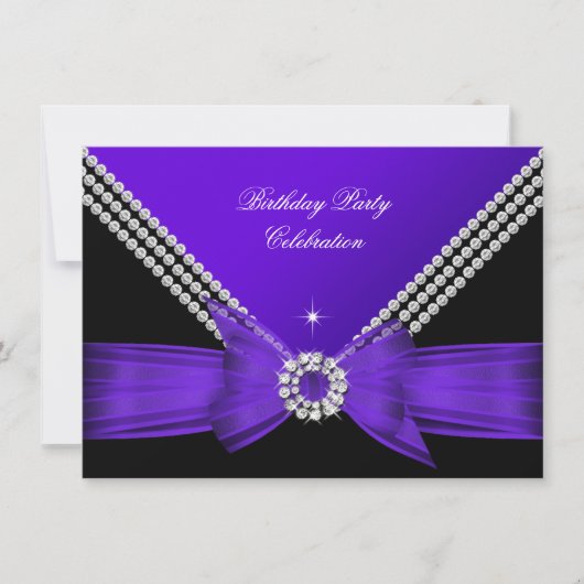 Elegant Paars Diamond Bow Birthday Party 2 Kaart (Voorkant)