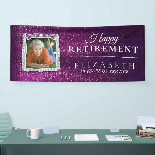 Elegant Paars Diamond Lijst Retirement Party Spandoek (Beurs)
