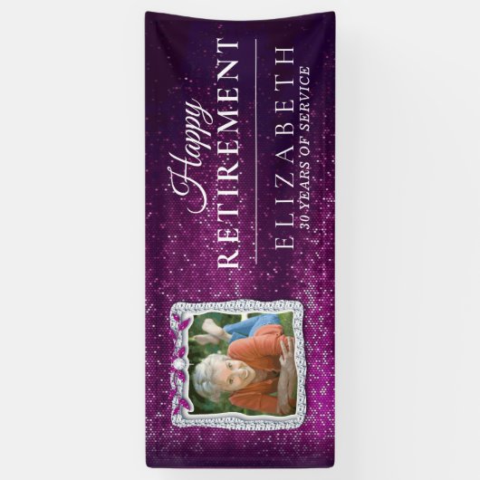 Elegant Paars Diamond Lijst Retirement Party Spandoek (Verticaal)