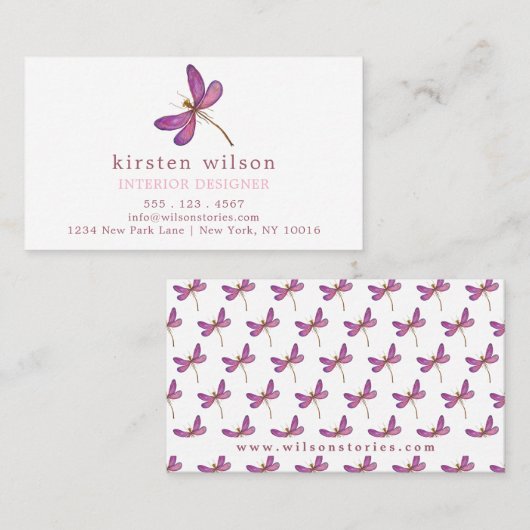 Elegant Paars Dragonfly Patroon Visitekaartje (Voorkant / Achterkant)