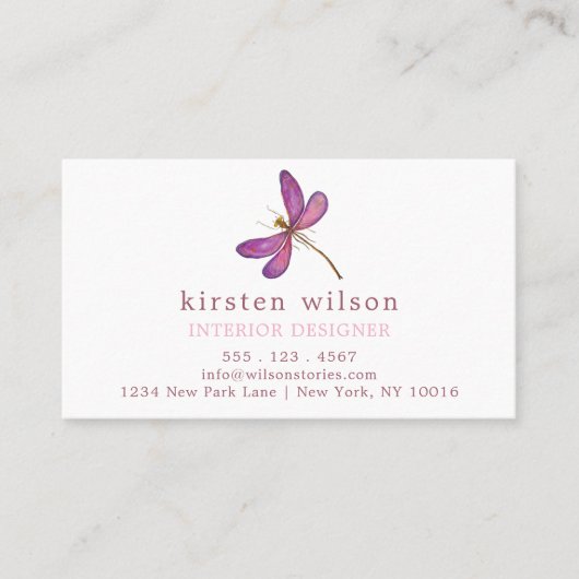 Elegant Paars Dragonfly Patroon Visitekaartje (Voorkant)