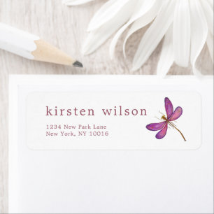 Elegant Paars Dragonfly Return Address Etiket