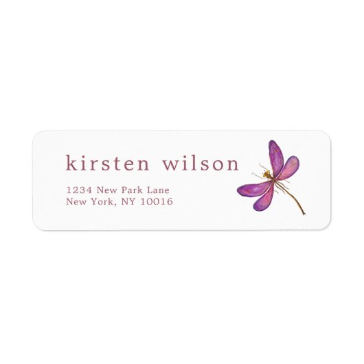 Elegant Paars Dragonfly Return Address Etiket (Voorkant)