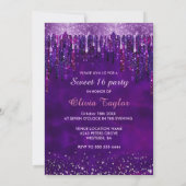 Elegant paars druppelt glitterballonnen zoet 16 kaart (Achterkant)