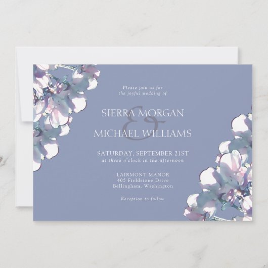 Elegant Paars Dusty Blue Silver Floral Wedding Kaart (Achterkant)