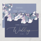 Elegant Paars Dusty Blue Silver Floral Wedding Kaart (Voorkant / Achterkant)