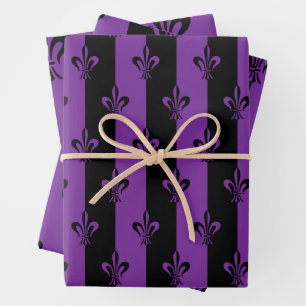 Elegant Paars en Black Fleur de Lis (3 Sizes) Inpakpapier Vel