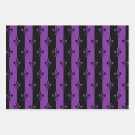 Elegant Paars en Black Fleur de Lis (3 Sizes) Inpakpapier Vel