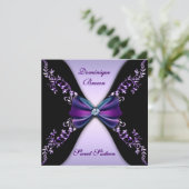 Elegant Paars en Black Invite met Diamond Bow Kaart (Staand voorkant)