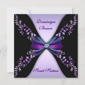 Elegant Paars en Black Invite met Diamond Bow Kaart (Voorkant)