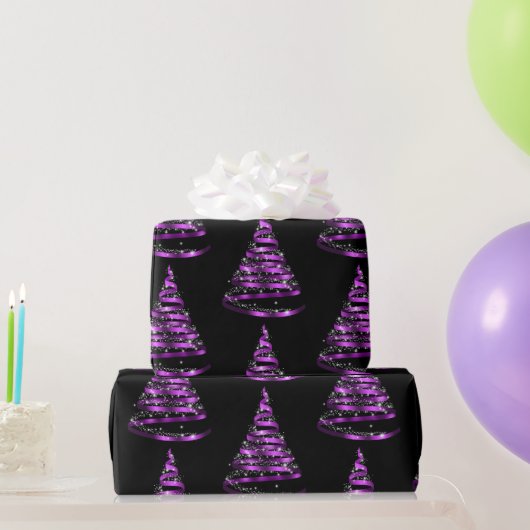 Elegant Paars en Black Ribbon-kerstmis Cadeaupapier (Feestgeschenken)