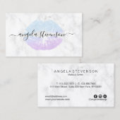 Elegant paars en blauw glitter lippen witte marmer visitekaartje (Voorkant / Achterkant)