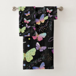 Elegant Paars en blauw, heldere vlinders Bad Handdoek
