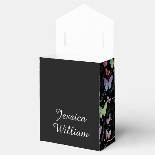 Elegant Paars en blauw, heldere vlinders Bedankdoosjes (Geopend)