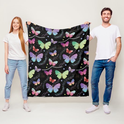 Elegant Paars en blauw, heldere vlinders Fleece Deken (In situ)