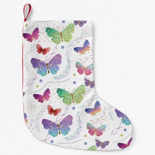 Elegant Paars en blauw, heldere vlinders Kleine Kerstsok (Voorkant)