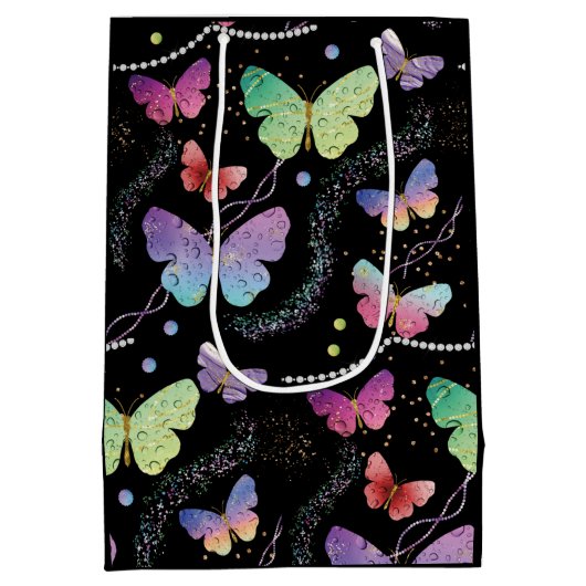 Elegant Paars en blauw, heldere vlinders Medium Cadeauzakje (Achterkant)