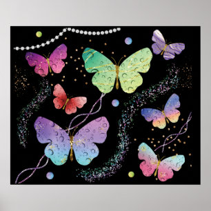 Elegant Paars en blauw, heldere vlinders Poster