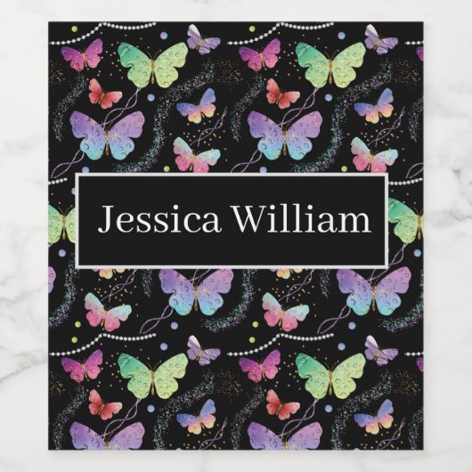 Elegant Paars en blauw, heldere vlinders Wijn Etiket (Enkel label)