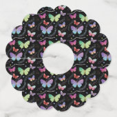 Elegant Paars en blauw, heldere vlinders Wijnglaslabel (Voorkant)