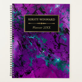 Elegant Paars en Blauw Sterrenstelsel Marmer Monog Planner