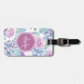 Elegant Paars en blauw Succulent Florence met naam Bagagelabel (Voorkant horizontaal)