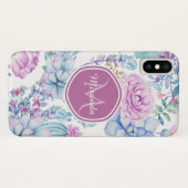 Elegant Paars en blauw Succulent Florence met naam Case-Mate iPhone Case (Achterkant (horizontaal))