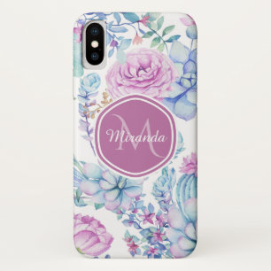 Elegant Paars en blauw Succulent Florence met naam iPhone X Hoesje